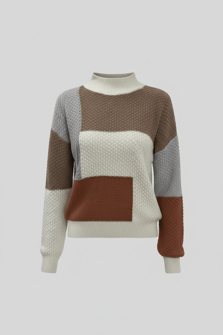 Women's Colour Block Crew Neck Jumper with Ribbed Cuffs and Hem