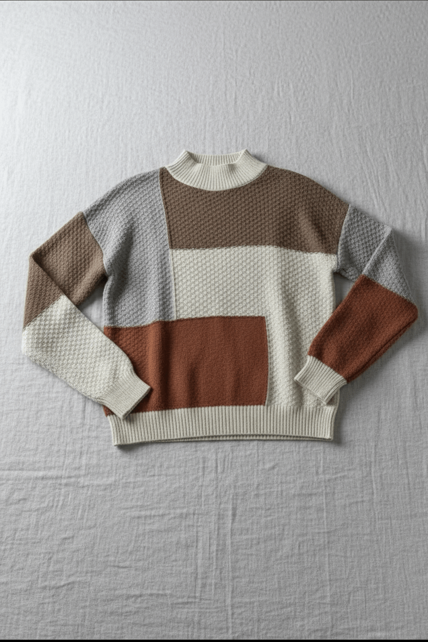 Women's Colour Block Crew Neck Jumper with Ribbed Cuffs and Hem