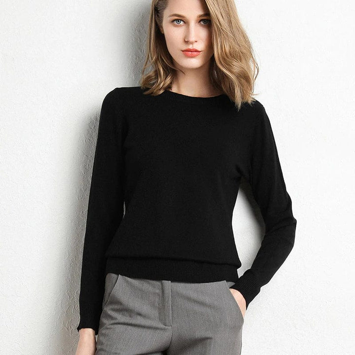 Women's Crew Neckline Jumper with Long Sleeves and Ribbed Hem