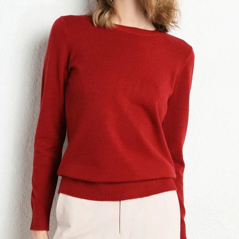 Women's Crew Neckline Jumper with Long Sleeves and Ribbed Hem
