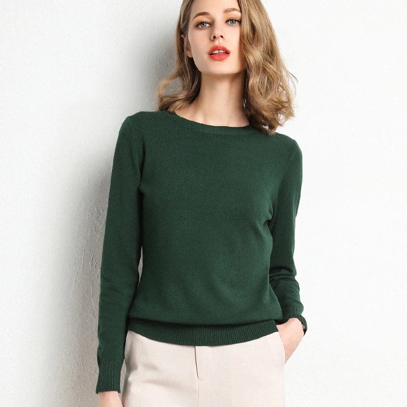 Women's Crew Neckline Jumper with Long Sleeves and Ribbed Hem