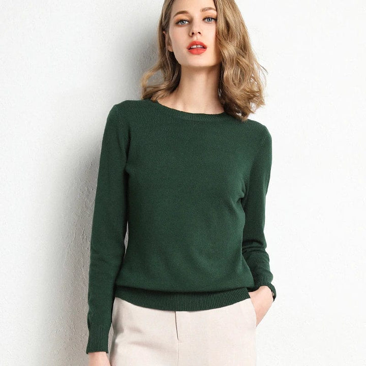 Women's Crew Neckline Jumper with Long Sleeves and Ribbed Hem