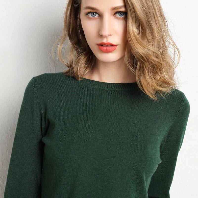 Women's Crew Neckline Jumper with Long Sleeves and Ribbed Hem