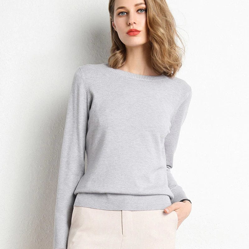 Women's Crew Neckline Jumper with Long Sleeves and Ribbed Hem