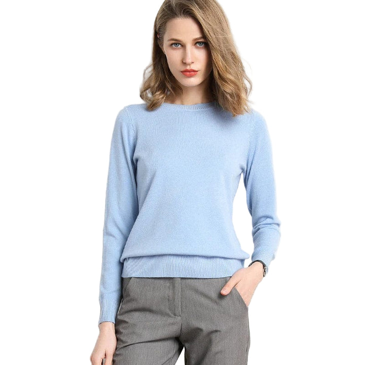 Women's Crew Neckline Jumper with Long Sleeves and Ribbed Hem