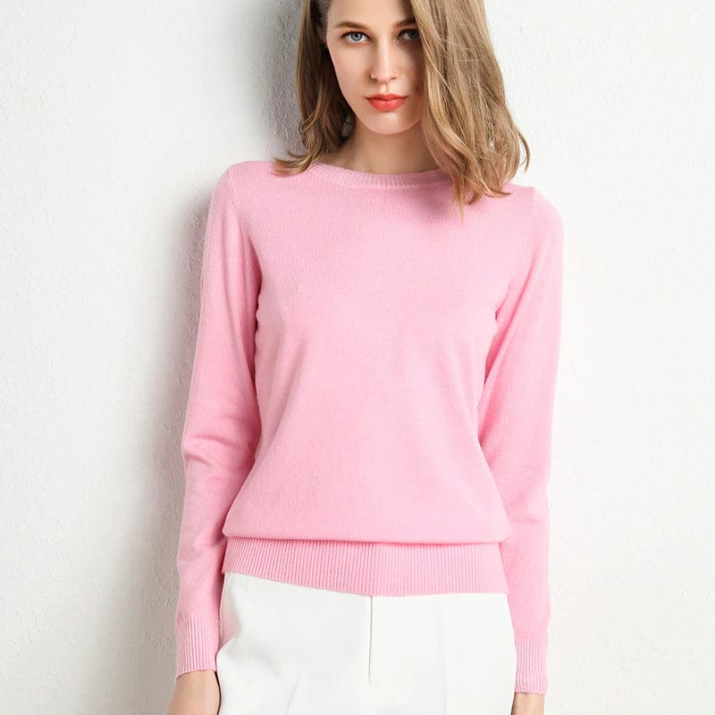 Women's Crew Neckline Jumper with Long Sleeves and Ribbed Hem
