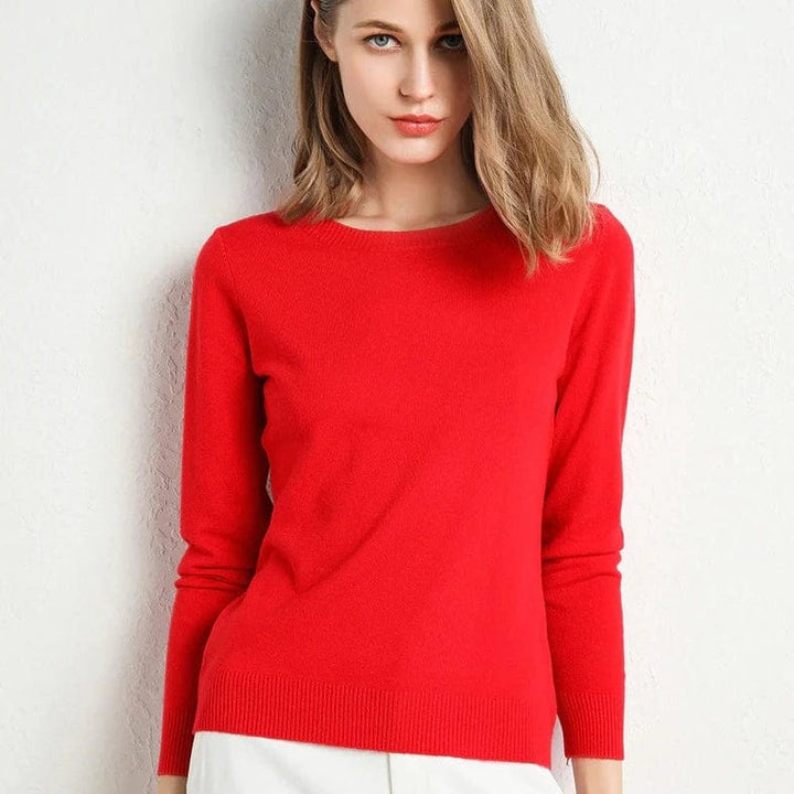 Women's Crew Neckline Jumper with Long Sleeves and Ribbed Hem