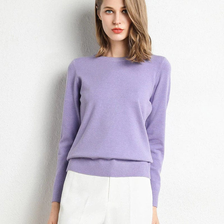 Women's Crew Neckline Jumper with Long Sleeves and Ribbed Hem