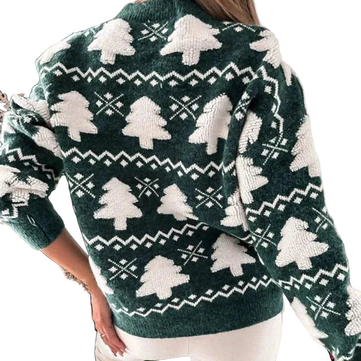 Women's Crew Neckline Sweater with Christmas Tree Pattern
