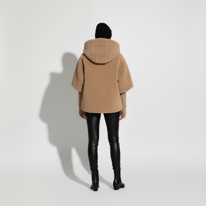 Women's Cropped Quilted Hooded Jacket with Snap-Button Front and Ribbed Knit Sleeves