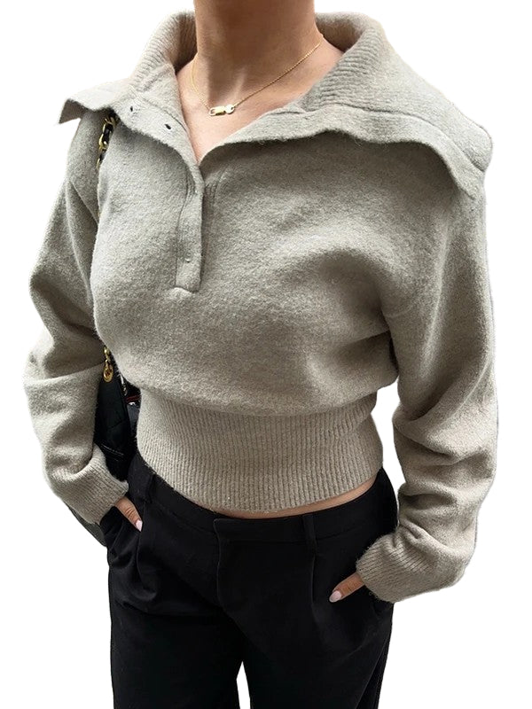 Women's Cropped Sweater with High Neckline and Long Sleeves