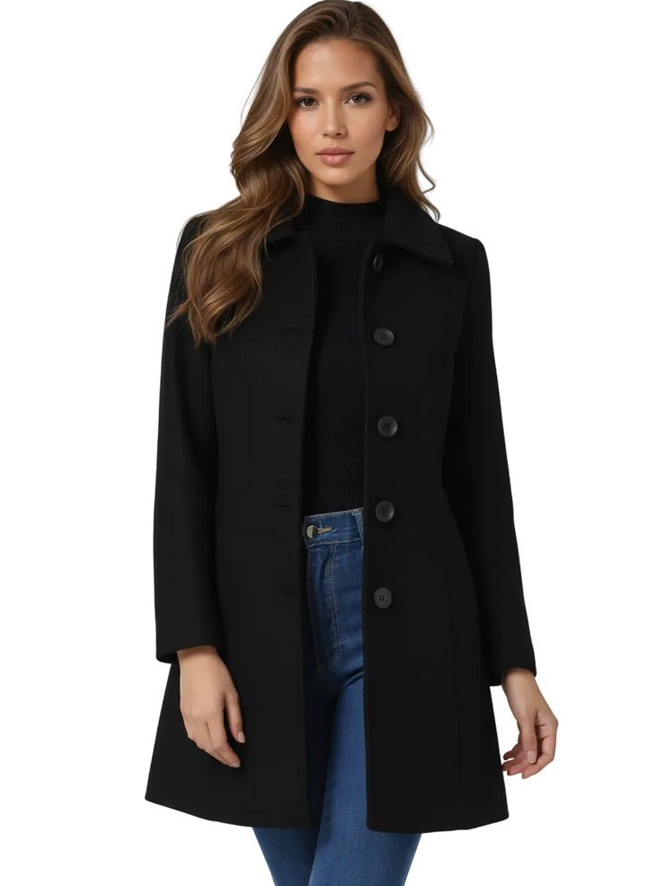 Women's Double-Breasted Belted Coat with Wide Collar and Long Sleeves