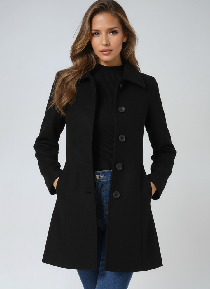 Women's Double-Breasted Belted Coat with Wide Collar and Long Sleeves