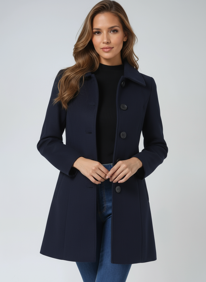 Women's Double-Breasted Belted Coat with Wide Collar and Long Sleeves