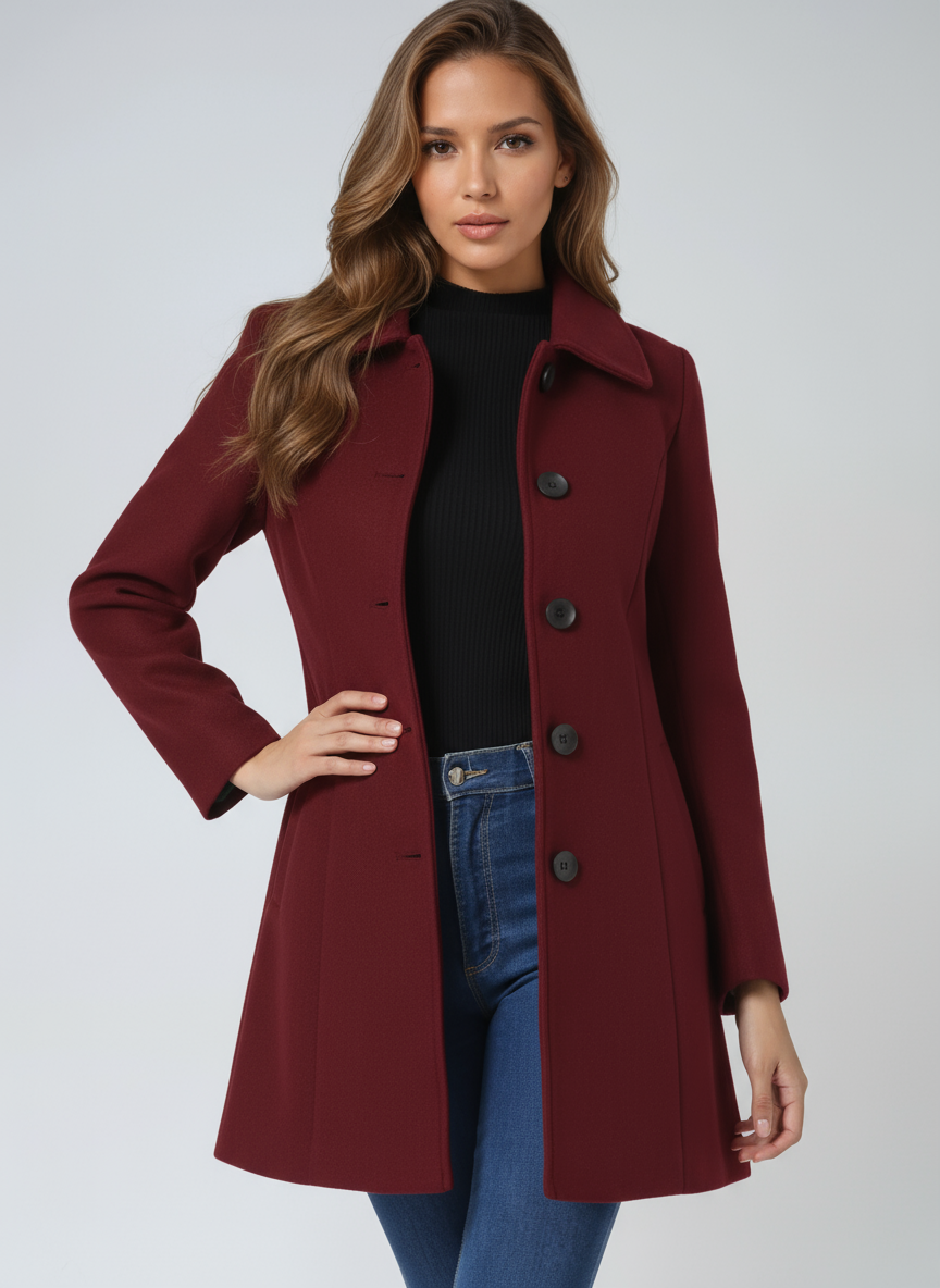 Women's Double-Breasted Belted Coat with Wide Collar and Long Sleeves