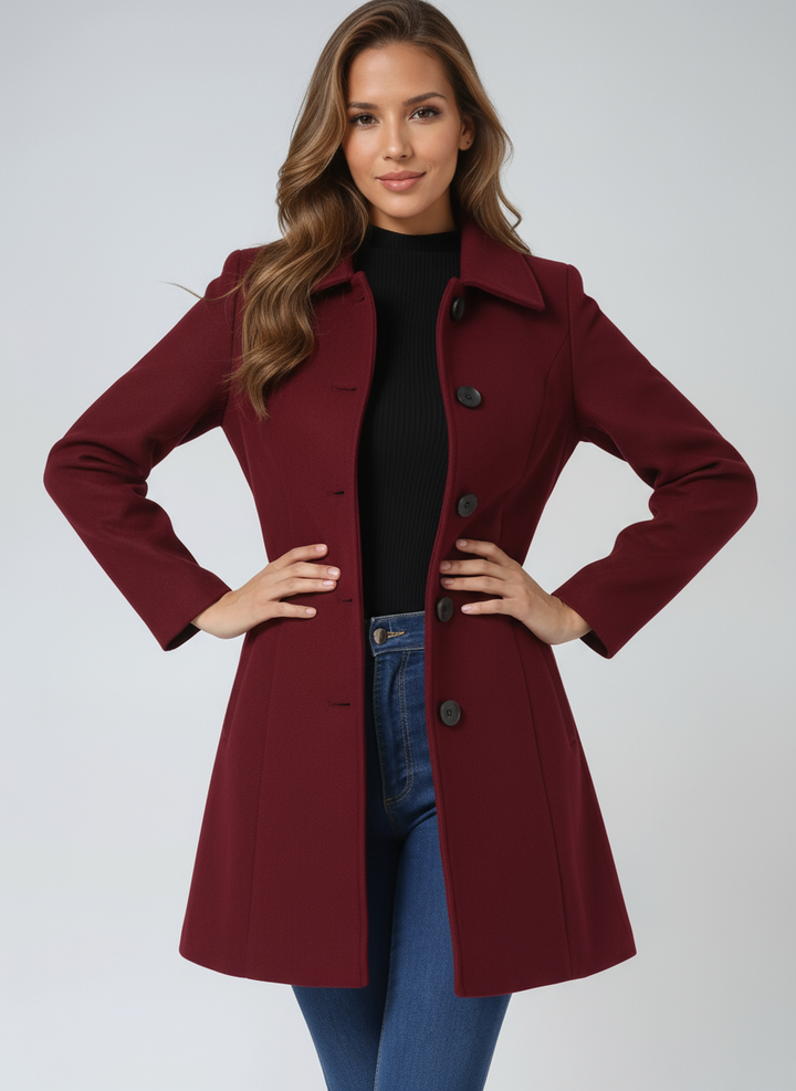 Women's Double-Breasted Belted Coat with Wide Collar and Long Sleeves