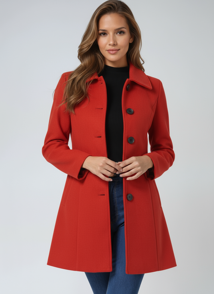 Women's Double-Breasted Belted Coat with Wide Collar and Long Sleeves
