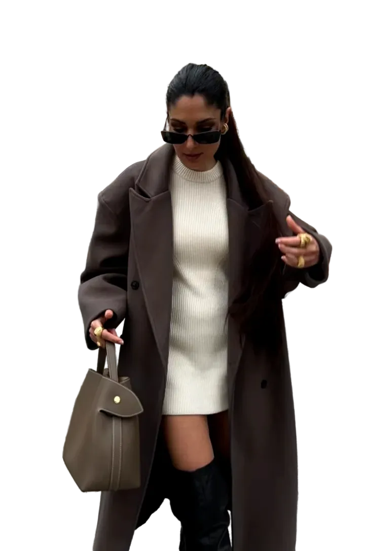 Women's Double-Breasted Coat with Notched Collar and Back Vent