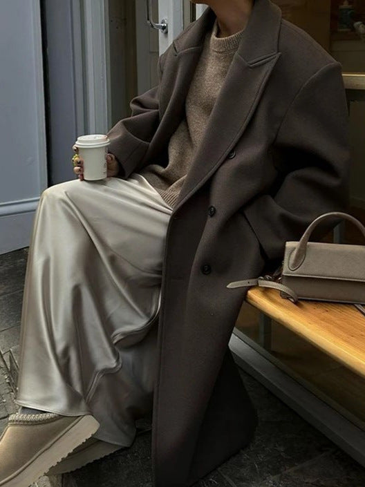 Women's Double-Breasted Coat with Notched Collar and Back Vent