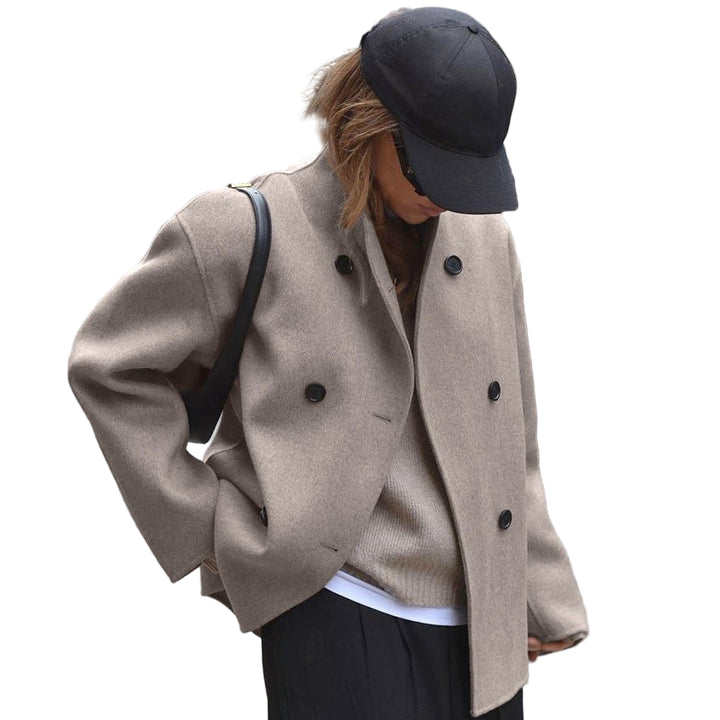 Women's Double-Breasted Coat with Notched Lapel Collar