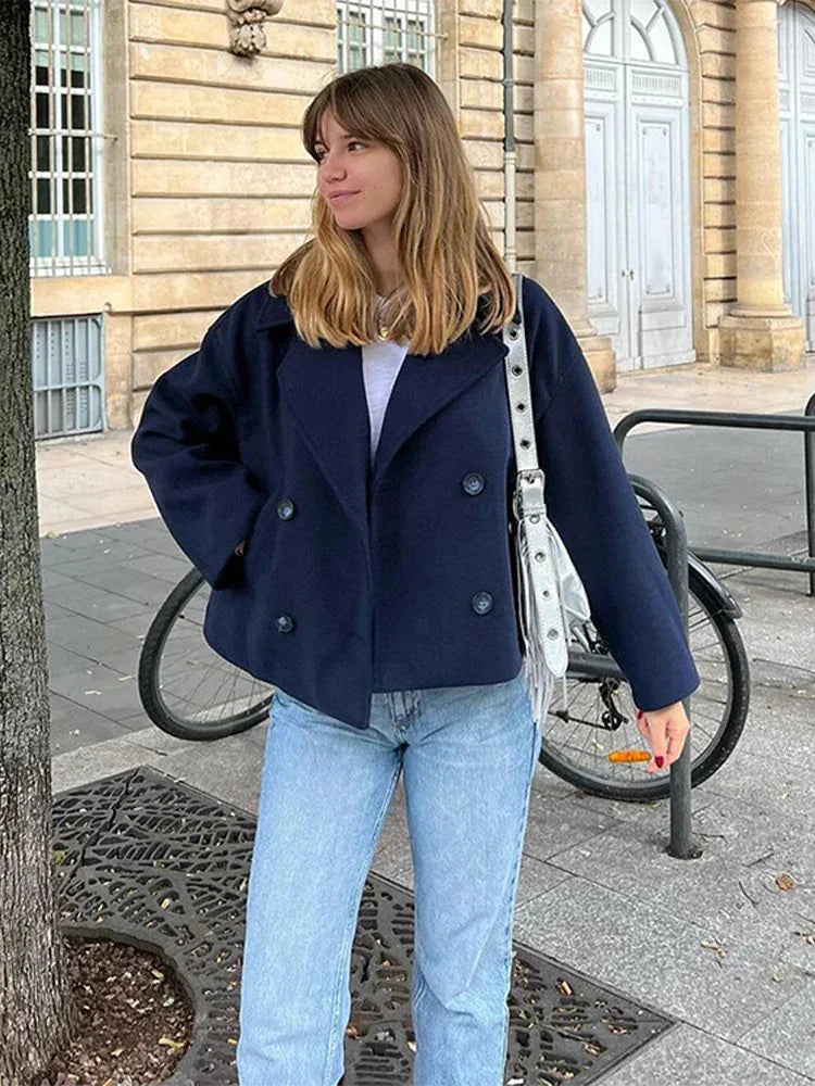 Women's Double Breasted Coat with Wide Lapels