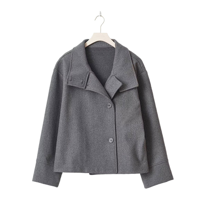 Women's Double-Breasted Jacket with Lapel Collar and Long Sleeves