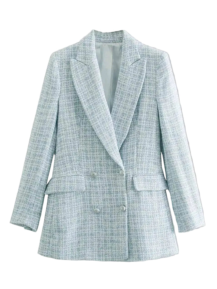 Women's Double-Breasted Jacket with Three-Quarter Sleeves and Lapel Collar