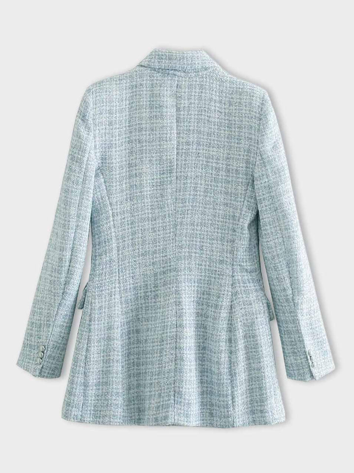 Women's Double-Breasted Jacket with Three-Quarter Sleeves and Lapel Collar