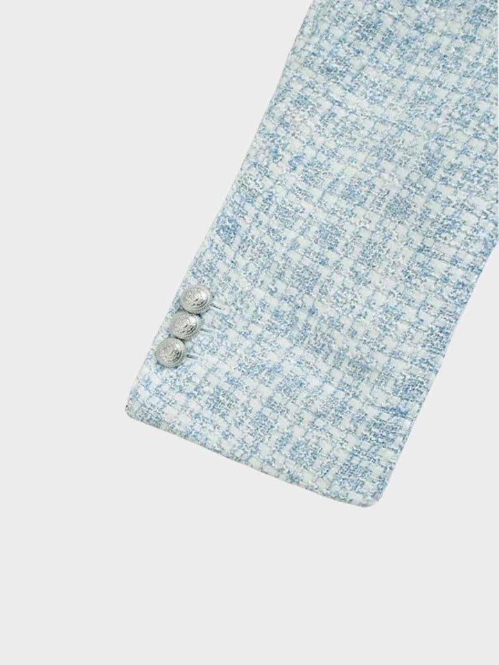 Women's Double-Breasted Jacket with Three-Quarter Sleeves and Lapel Collar