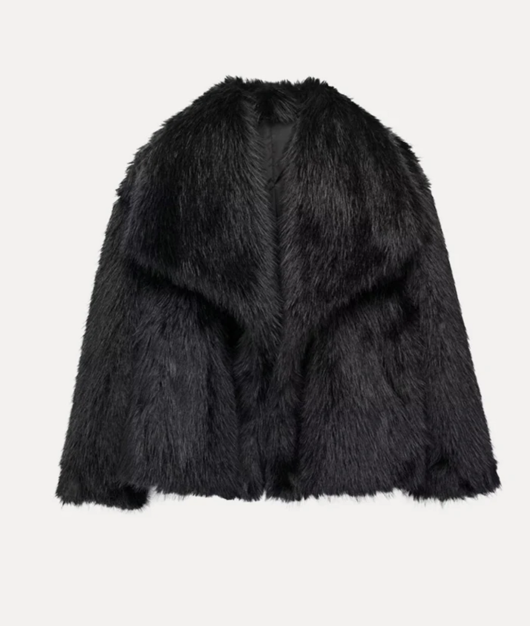 Women's Faux Fur Coat with Spread Collar and Open-Front Closure