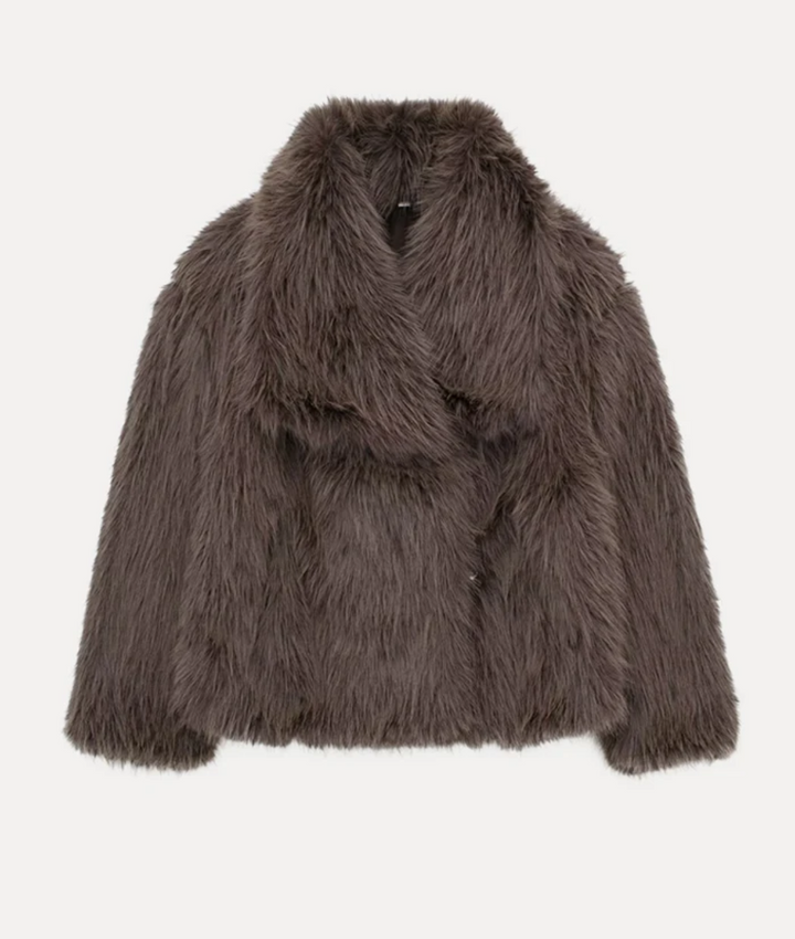 Women's Faux Fur Coat with Spread Collar and Open-Front Closure