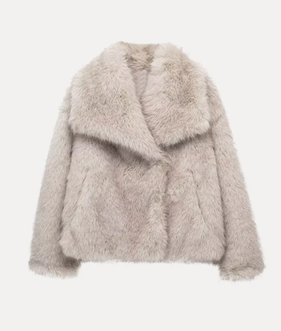 Women's Faux Fur Coat with Spread Collar and Open-Front Closure