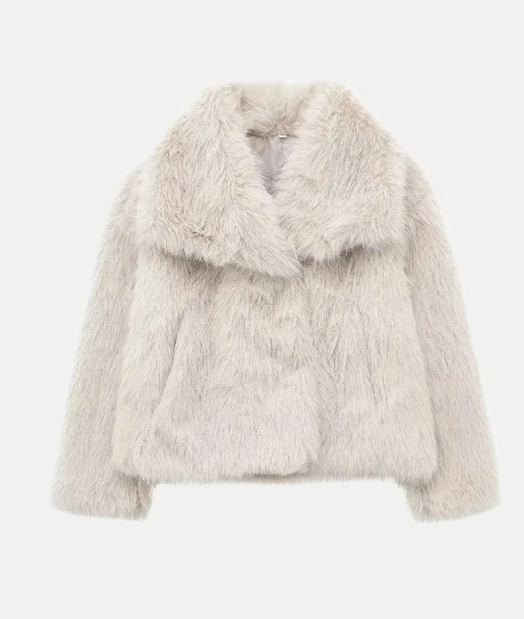 Women's Faux Fur Coat with Spread Collar and Open-Front Closure