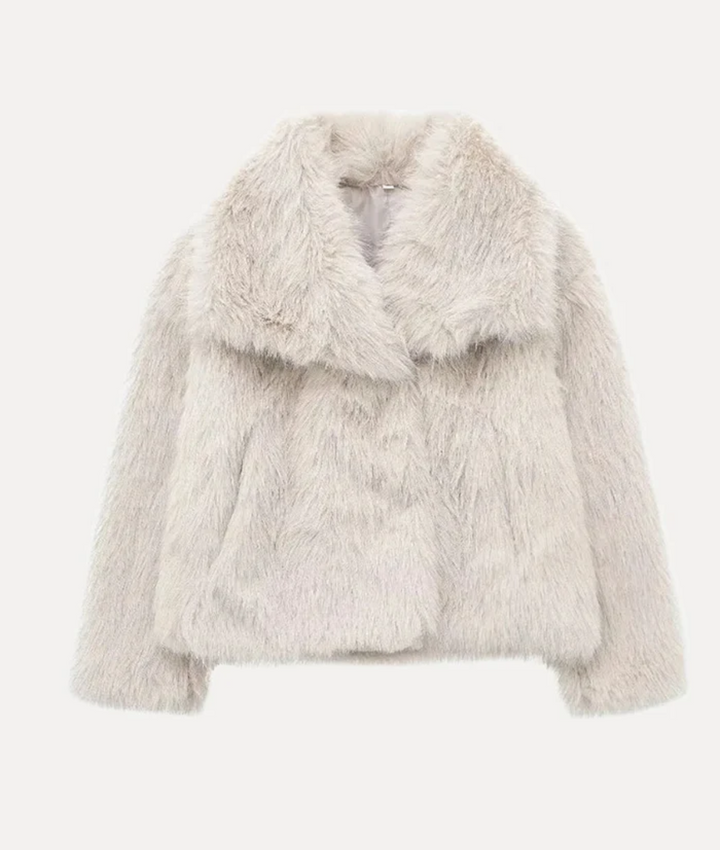 Women's Faux Fur Coat with Spread Collar and Open-Front Closure