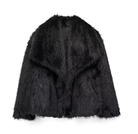 Women's Faux Fur Jacket with Open Front and Long Sleeves
