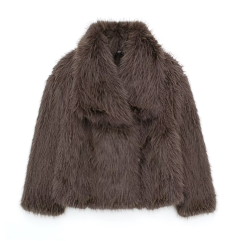 Women's Faux Fur Jacket with Open Front and Long Sleeves