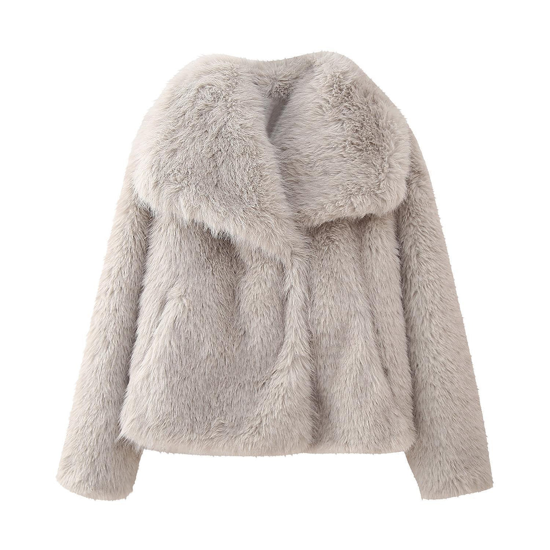 Women's Faux Fur Jacket with Open Front and Long Sleeves
