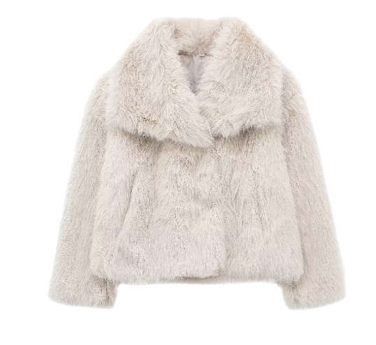 Women's Faux Fur Jacket with Open Front and Long Sleeves