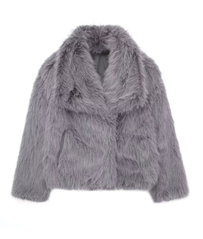 Women's Faux Fur Jacket with Open Front and Long Sleeves