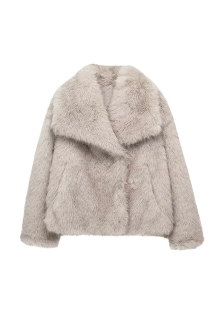 Women's Fluffy Textured Coat with Wide Collar