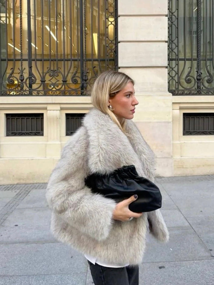 Women's Fluffy Textured Coat with Wide Collar