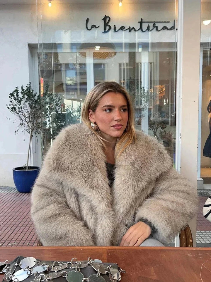 Women's Fluffy Textured Coat with Wide Collar