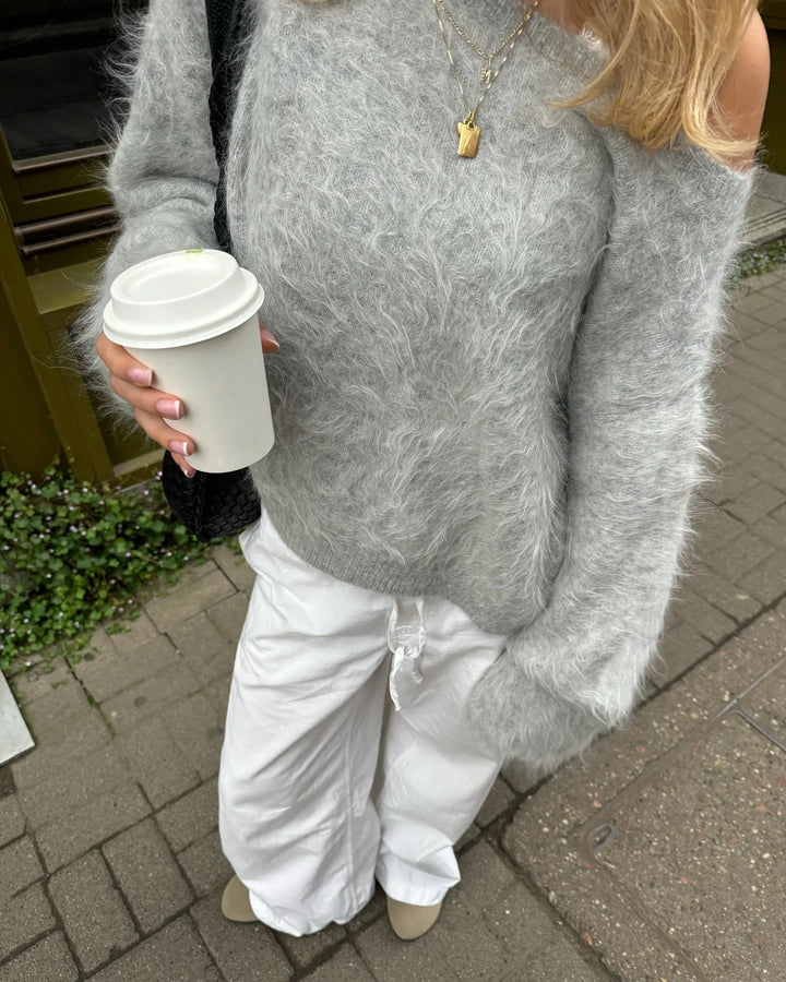 Women's Fuzzy Knit Jumper with Round Neckline