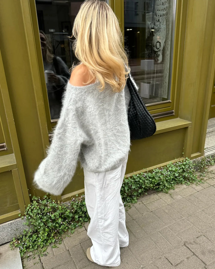 Women's Fuzzy Knit Jumper with Round Neckline