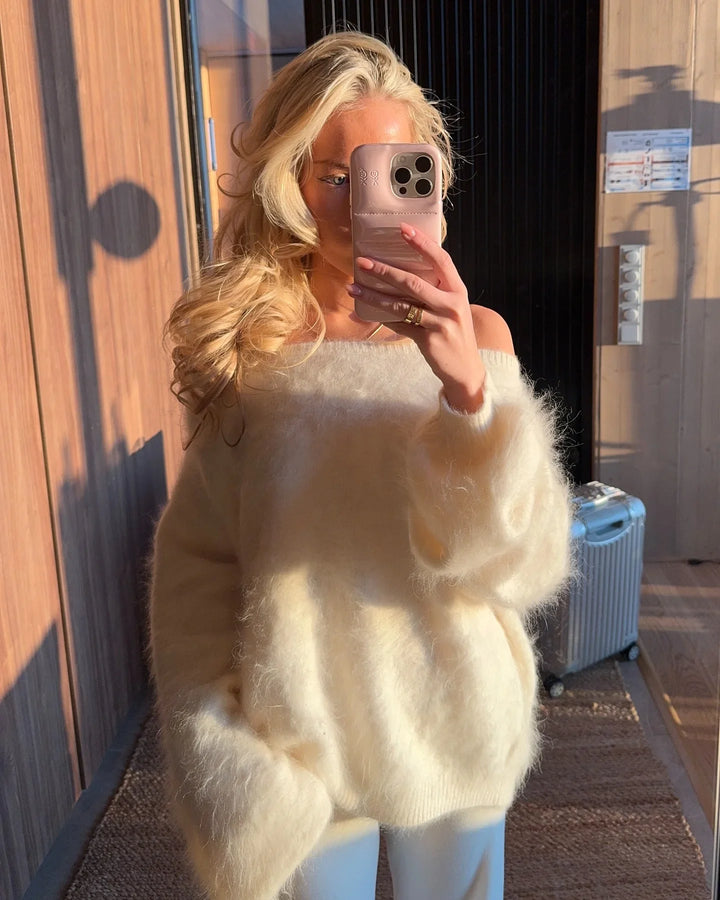 Women's Fuzzy Knit Jumper with Round Neckline