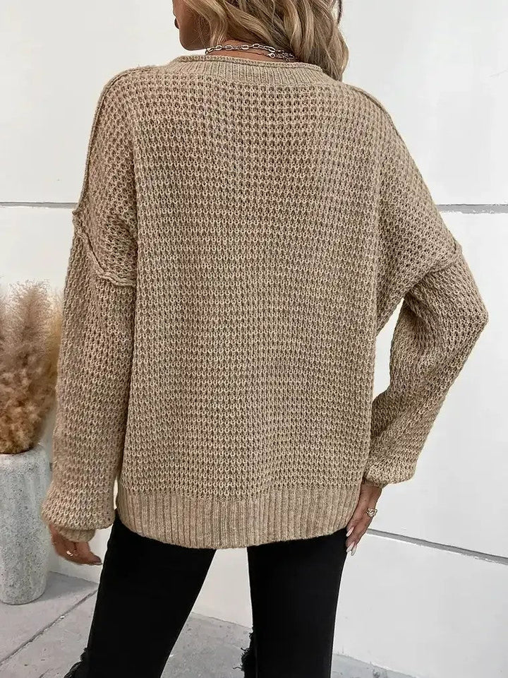 Women's Henley Neckline Knit Sweater with Button Front
