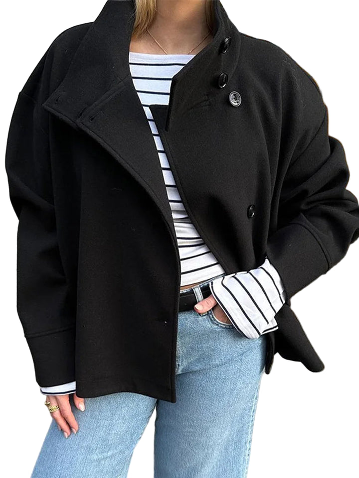 Women's High Neck Jacket with Button Front Closure
