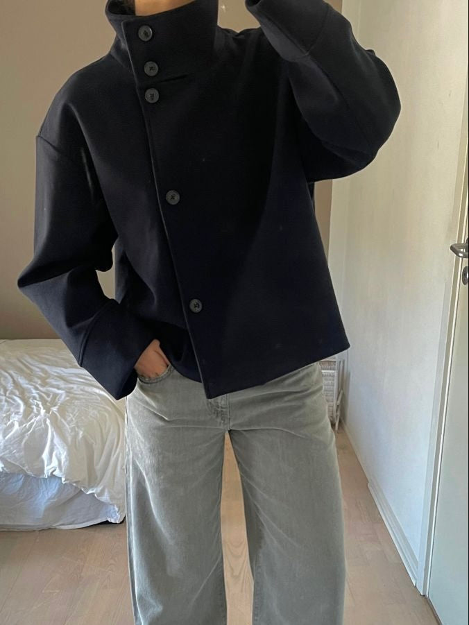 Women's High Neck Jacket with Button Front Closure