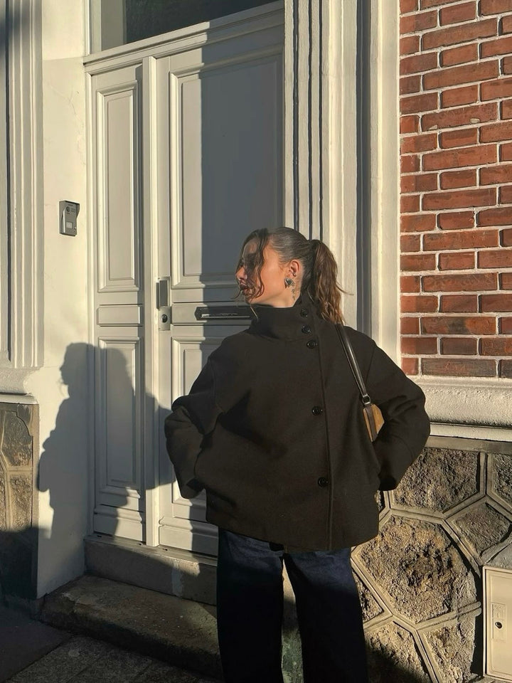 Women's High Neck Jacket with Button Front Closure