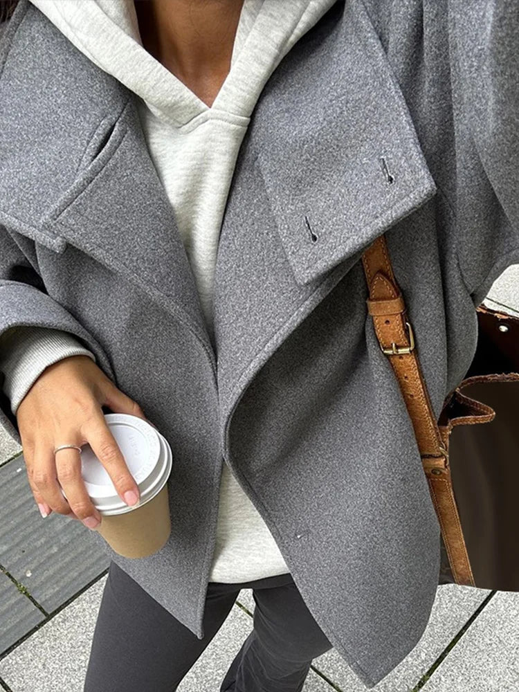 Women's High Neck Jacket with Button Front Closure